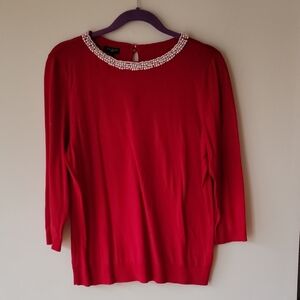 Talbots Red Top with Pearl Collar